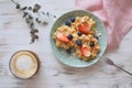 Belgian waffles Healthy breakfast concept blueberry strawberry C Royalty Free Stock Photo