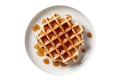 Belgian Waffles With Honey On White Plate