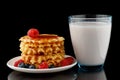 Belgian waffles with honey, yogurt and berries Royalty Free Stock Photo