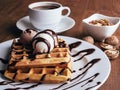 Belgian waffles with ice cream and coffee-2