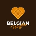 Belgian waffles logo. Waffle like heart. Love sweets emblem. Bakery and cafe logo.