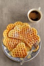 Heart shaped waffle with cup of coffee Royalty Free Stock Photo