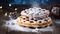 Belgian waffles with powdered sugar. Selective focus. Royalty Free Stock Photo