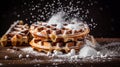Belgian waffles with powdered sugar. Selective focus. Royalty Free Stock Photo