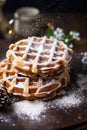 Belgian waffles with powdered sugar. Selective focus. Royalty Free Stock Photo