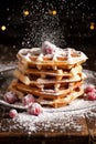 Belgian waffles with powdered sugar. Selective focus. Royalty Free Stock Photo