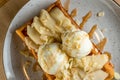 Belgian Waffles Toast With Ice Scream. Tasty, Delicious Food For Eat. With empty space for copy paste