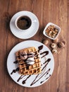 Belgian waffles vanilla and chocolate ice cream
