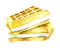 Belgian waffles. Viennese waffles with cream.