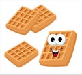 Belgian waffles or viennese waffles. Cute cartoon fast food sweet dessert vector character set isolated on white