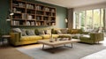 Belgian Witbier Apartment: Family Room With Olive Sofa Royalty Free Stock Photo
