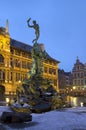 Belgium. Antwerp. The Brabo Fountain. Evening.