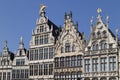 Belgium, Antwerp, March 17, 2016, Row of historical Flemish guild houses on the Grote markt