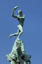 Belgium, Antwerp, March 17, 2016, Statue of Brabo throwing the h Royalty Free Stock Photo