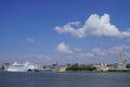 Belgium, Antwerp right bank as seen from the left bank on a sunny day