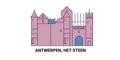 Belgium, Antwerpen, Het Steen, travel landmark vector illustration