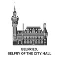 Belgium, Belfries, Belfry Of The City Hall travel landmark vector illustration