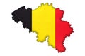 Belgium border silhouette with national flag. Contour country on geography map Royalty Free Stock Photo
