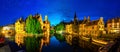 Belgium, Brugge, night cityscape, panoramic view Royalty Free Stock Photo