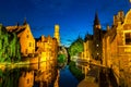 Belgium, Brugge, night cityscape, panoramic view