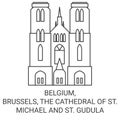 Belgium, Brussels, The Cathedral Of St. Michael And St. Gudula travel landmark vector illustration