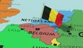 Belgium, Brussels - national flag pinned on political map Royalty Free Stock Photo