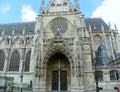 Belgium, Brussels, Regentschapsstraat, church of Our Blessed Lady of the Sablon, the main entrance and facade of the church Royalty Free Stock Photo