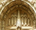 Belgium, Brussels, Regentschapsstraat, church of Our Blessed Lady of the Sablon, sculptures over the main entrance to the church Royalty Free Stock Photo