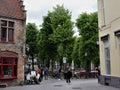 Belgium, BrÃÂ¼gge, Sint-Salvators, Street scene, View of the square with walkers, sidewalk cafÃÂ©, Royalty Free Stock Photo