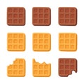 Belgium Chocolate and Milk Waffles Icon Set. Vector