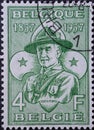 BELGIUM - CIRCA 1957: A postage stamp from Belgium on the 50th anniversary of the boy scouts organization showing a portrait of Ba Royalty Free Stock Photo