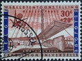 BELGIUM - CIRCA 1958: A postage stamp from Belgium for the world exhibition showing the Benelux gate