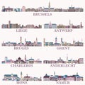 Belgium main cities cityscapes in rich pastel bright colorful palette. Magic aesthetics style