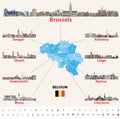 Belgium map with main cities skylines vector set