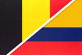 Belgium and Colombia, symbol of two national flags from textile. Championship between two countries Royalty Free Stock Photo