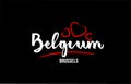 Belgium country on black background with red love heart and its capital Brussels