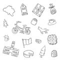 Belgium country nation doodle hand drawn set collections with outline black and white style Royalty Free Stock Photo