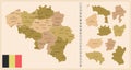 Belgium - detailed map of the country in brown colors, divided into regions Royalty Free Stock Photo