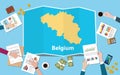 Belgium economy country growth nation team discuss with fold maps view from top