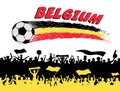 Belgium flag colors with soccer ball and Belgian supporters silhouettes Royalty Free Stock Photo