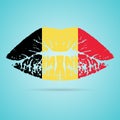 Belgium Flag Lipstick On The Lips Isolated On A White Background. Vector Illustration. Royalty Free Stock Photo