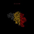 Belgium flag map, chaotic particles pattern in the Belgian flag colors. Vector illustration