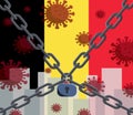 Belgium flag with outbreak deadly coronavirus. Concept of coronavirus quarantine. Coronavirus outbreak in Belgium.