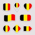 Belgium flag vector set. Belgian national flags stickers collection. Vector isolated geometric icons. Web, sports pages, patriotic