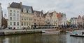 Belgium, Ghent, old town, historical houses at River Leie at dusk