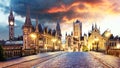 Belgium historic city Ghent at sunset Royalty Free Stock Photo