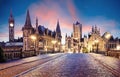 Belgium historic city Ghent at sunset Royalty Free Stock Photo