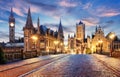 Belgium historic city Ghent at sunset Royalty Free Stock Photo