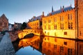 Belgium - Historical centre of  Bruges river view. Old Brugge buildings reflecting in water canal Royalty Free Stock Photo