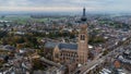 Belgium, Hoogstraten, 11 november 2021, Aerial drone photo of the late Gothic Saint-Katharina church, the third highest